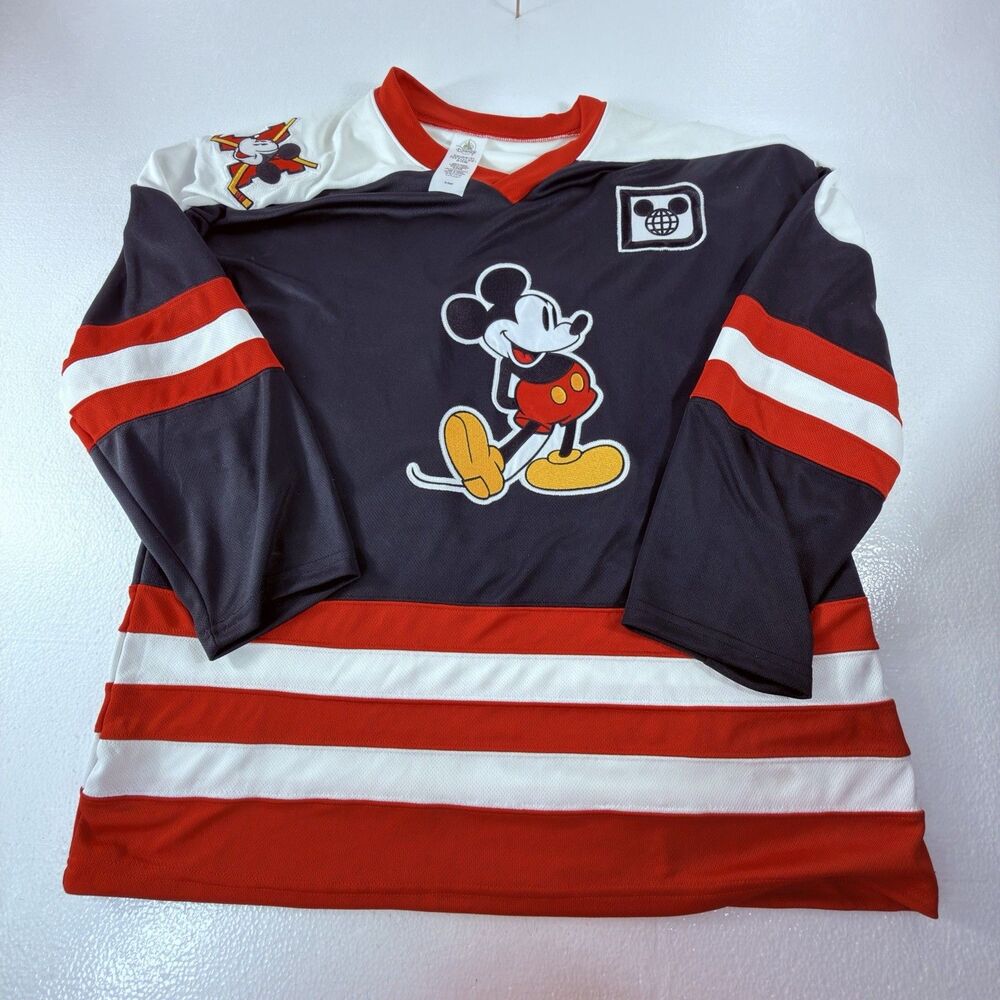 Disneyland Resort Mickey Mouse Hockey Jersey Adult Size L Large Black Red